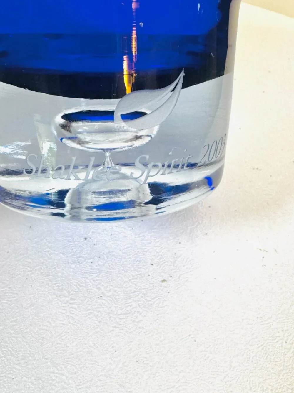 Vtg Cobalt Blue Handblown Glass Candle Holder Control Bubble Shaklee Spirit 2003